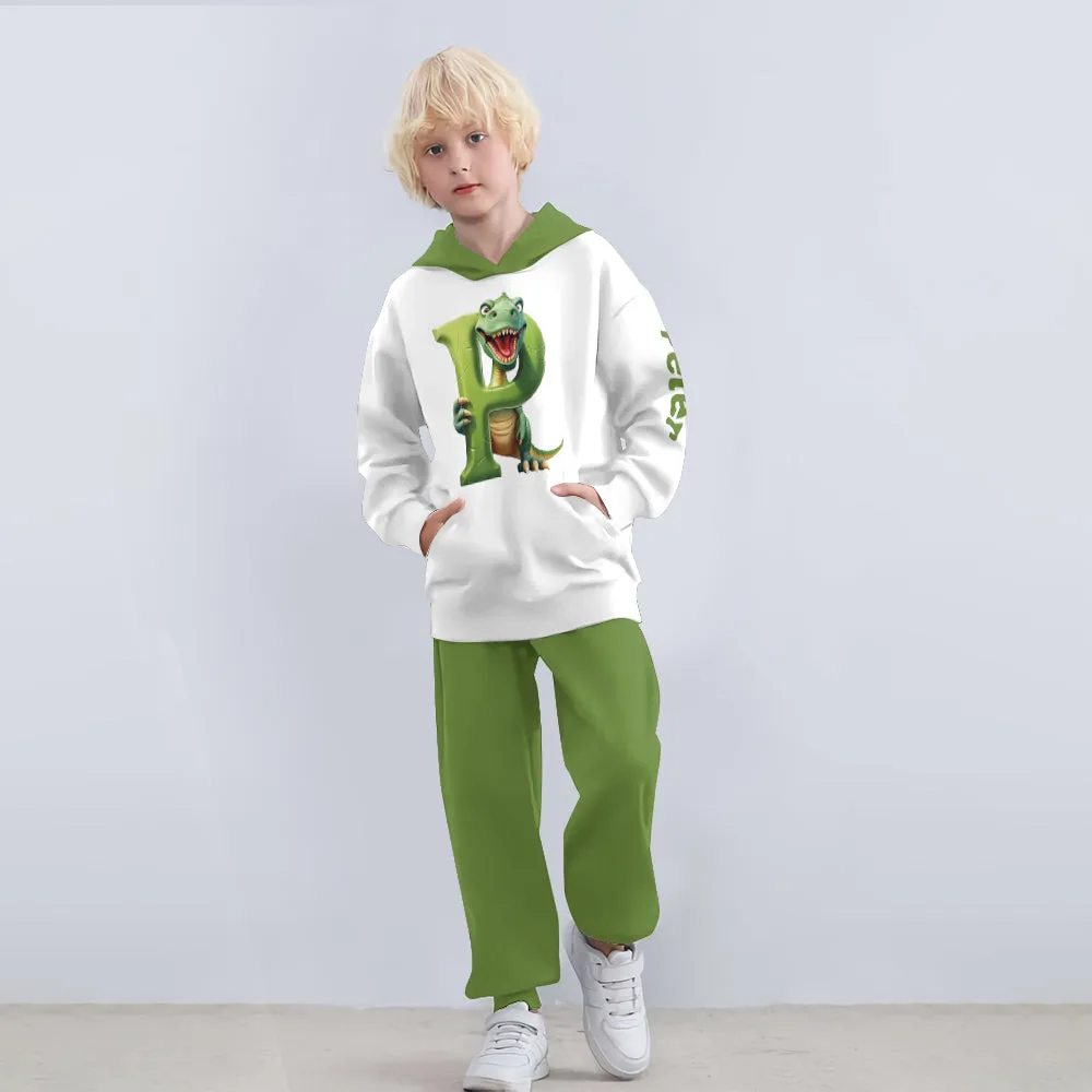 Dinosaur Letter Alphabet - Personalized Kid Hoodie & Kid Jogger Sweatpants