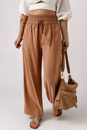 Drawstring Elastic Waist Casual Wide Leg