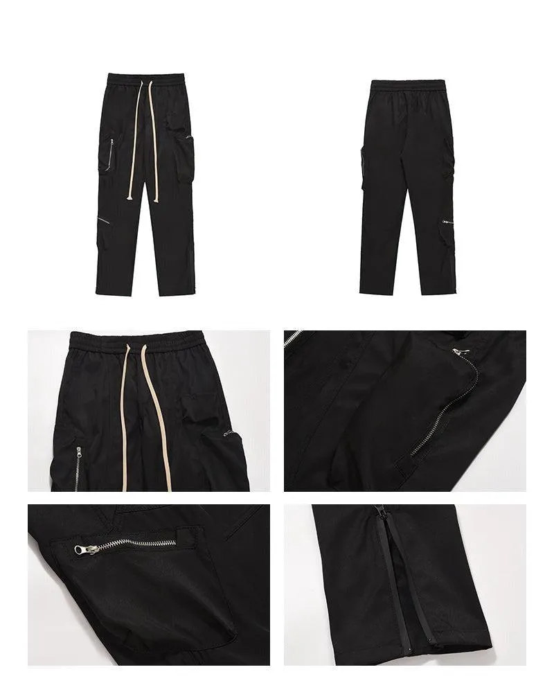 Elastic Waist Zipper Cargo Pants