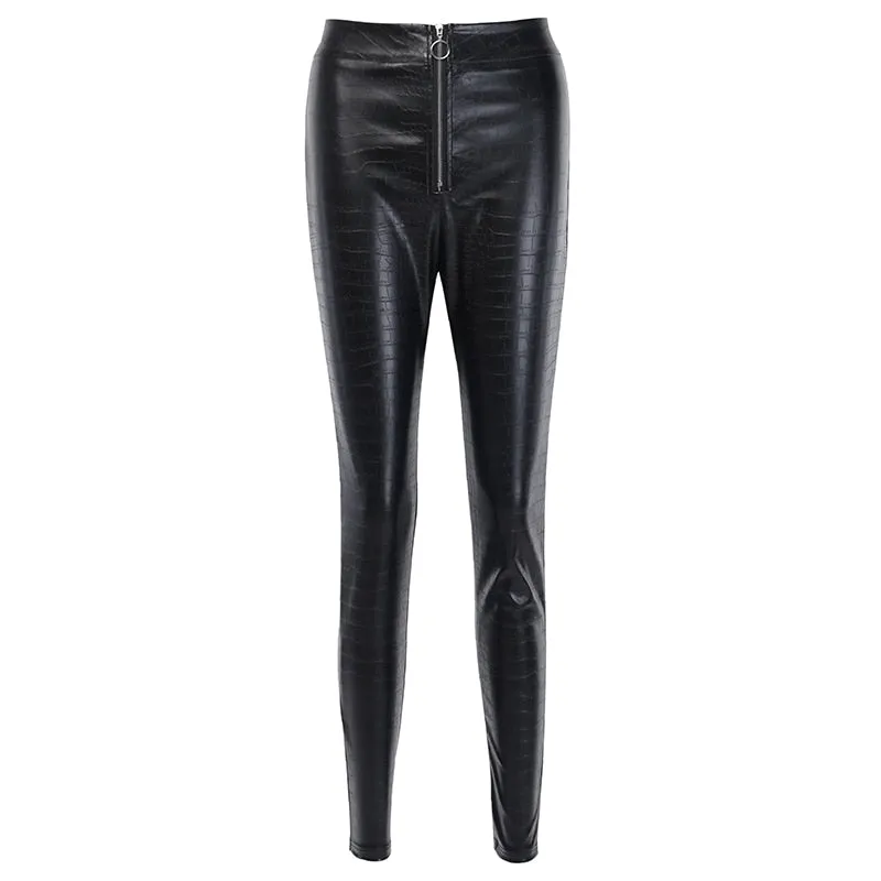 Elegant High Waist Faux Leather Pants Women Pencil Skinny Pants Office Ladies Trousers Casual Slim Black Capris
