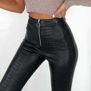 Elegant High Waist Faux Leather Pants Women Pencil Skinny Pants Office Ladies Trousers Casual Slim Black Capris