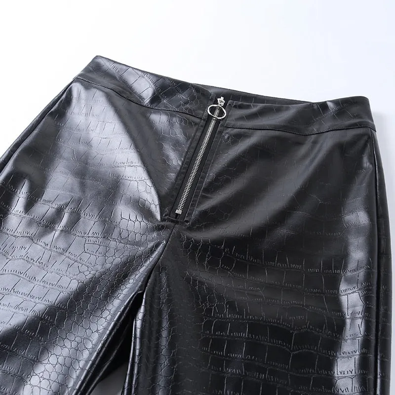 Elegant High Waist Faux Leather Pants Women Pencil Skinny Pants Office Ladies Trousers Casual Slim Black Capris