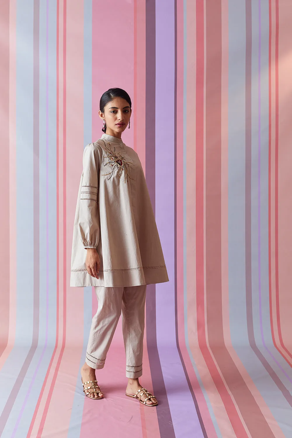 Embellished Poplin Tunic with Pants