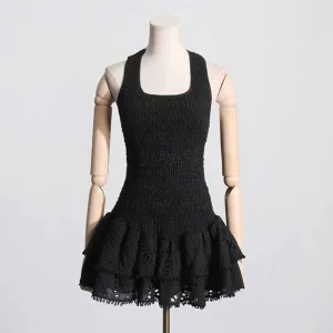 Embroidered Ruffled Floral Mini Dress Square Neck Short Dress