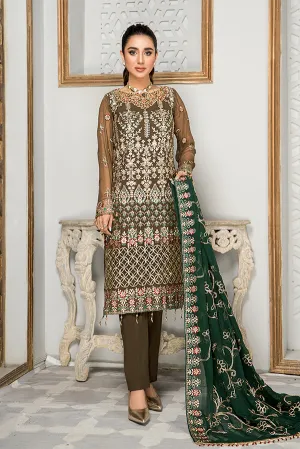 Embroidered Salwar Kameez in Olive Green Shade #PF479