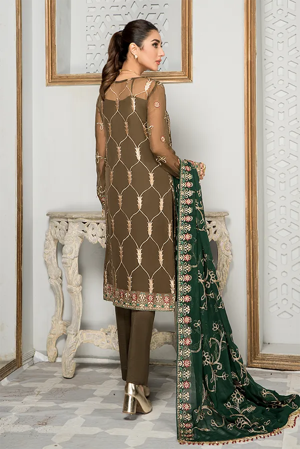 Embroidered Salwar Kameez in Olive Green Shade #PF479