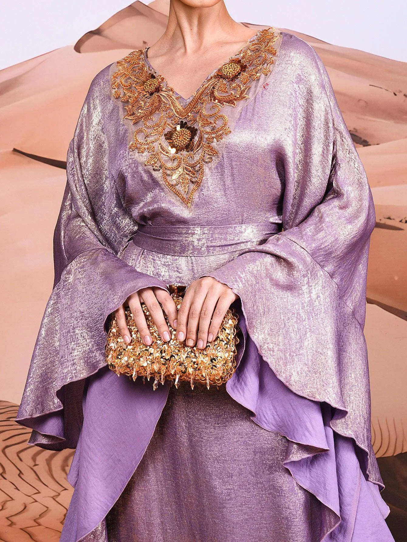 Embroidered V-neck Bell Sleeve Dress ME70004