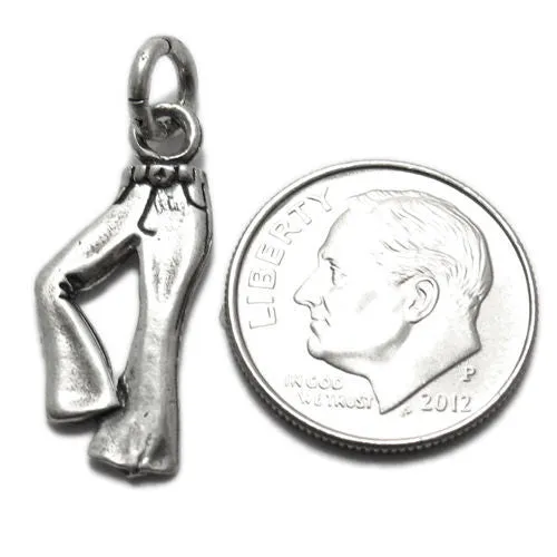 Fashionable Bell Bottom Jean Pants Charm in Sterling Silver.