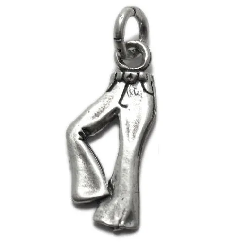 Fashionable Bell Bottom Jean Pants Charm in Sterling Silver.