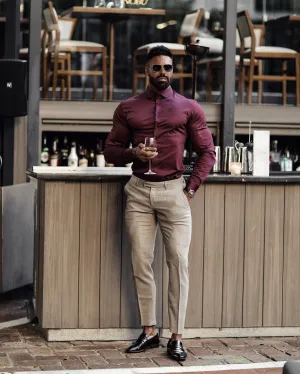Father Sons Slim Sateen Burgundy Long Sleeve - FS549