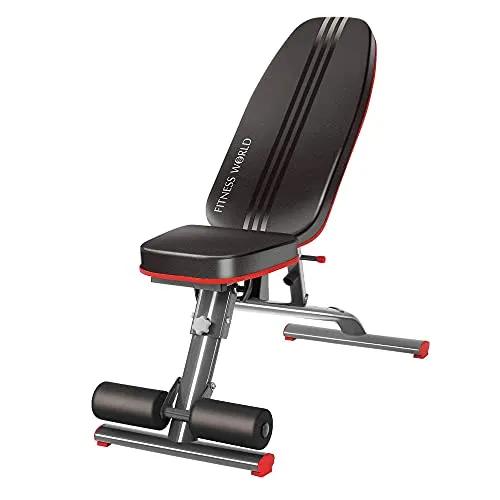 FITNESS WORLD Home Multi Functional Weight Workout Strength Training Multi-Purpose Fold able Incline Decline Exercise Bench for Home Gym, for Full Body Workout (Home Bench, 215 kg Limit)