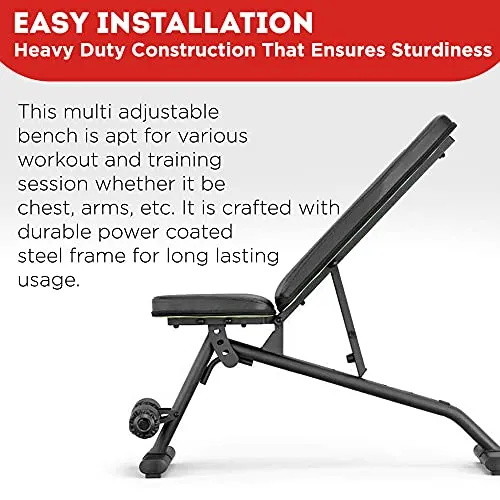 FITNESS WORLD Home Multi Functional Weight Workout Strength Training Multi-Purpose Fold able Incline Decline Exercise Bench for Home Gym, for Full Body Workout (Home Bench, 215 kg Limit)
