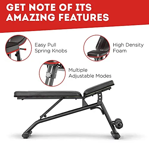 FITNESS WORLD Home Multi Functional Weight Workout Strength Training Multi-Purpose Fold able Incline Decline Exercise Bench for Home Gym, for Full Body Workout (Home Bench, 215 kg Limit)