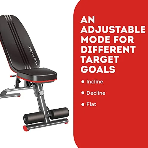 FITNESS WORLD Home Multi Functional Weight Workout Strength Training Multi-Purpose Fold able Incline Decline Exercise Bench for Home Gym, for Full Body Workout (Home Bench, 215 kg Limit)