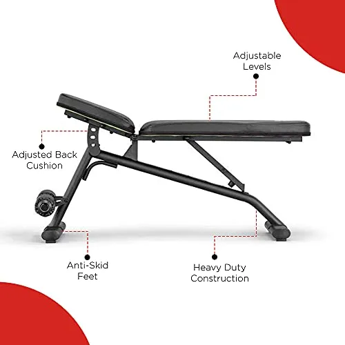FITNESS WORLD Home Multi Functional Weight Workout Strength Training Multi-Purpose Fold able Incline Decline Exercise Bench for Home Gym, for Full Body Workout (Home Bench, 215 kg Limit)