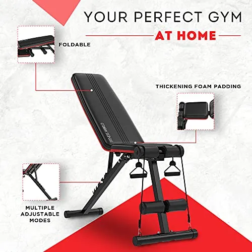 FITNESS WORLD Home Multi Functional Weight Workout Strength Training Multi-Purpose Foldable Incline Decline Exercise Foldable Bench - Weight Limit: 215 Kg