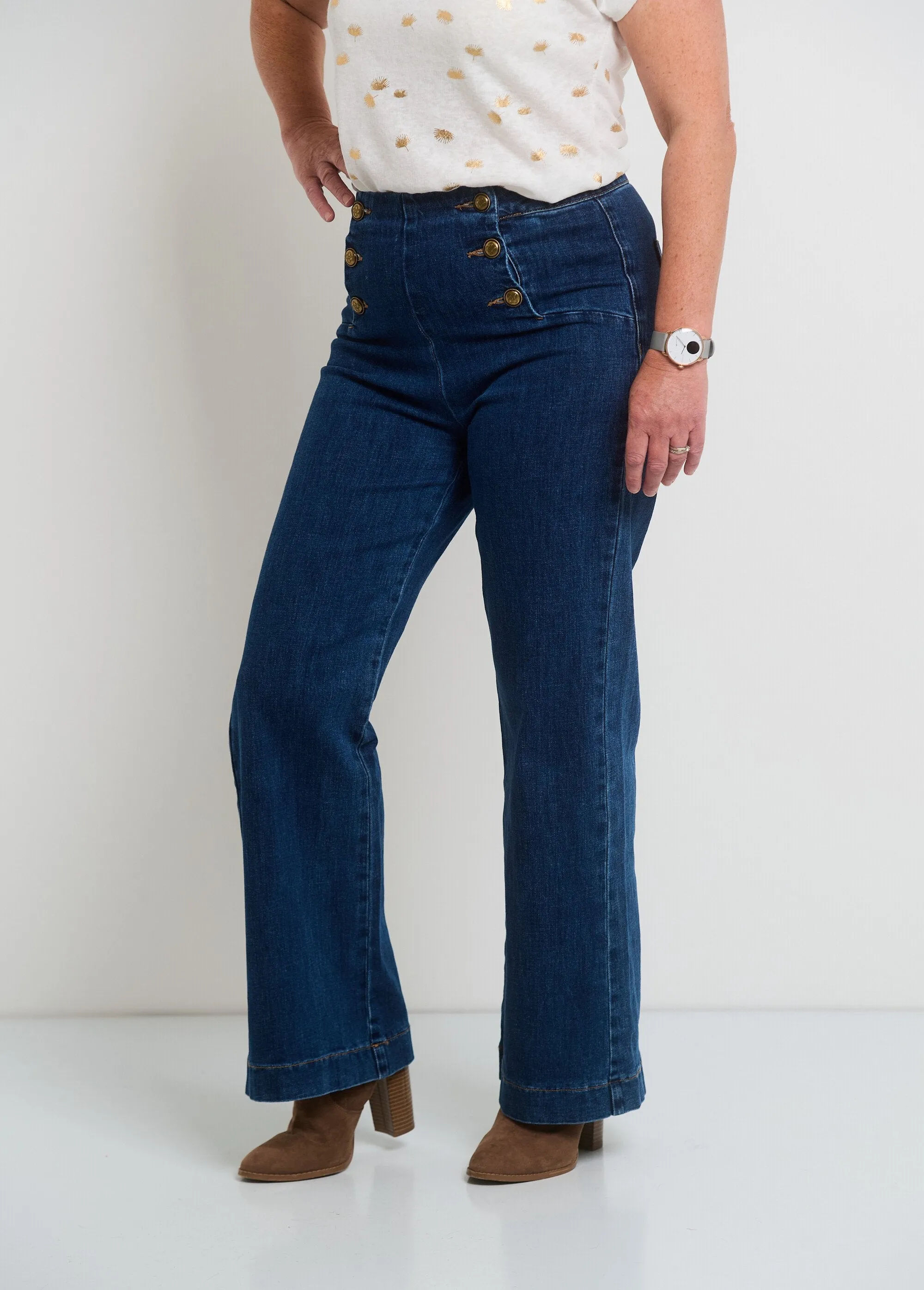 Flare denim bridge pants