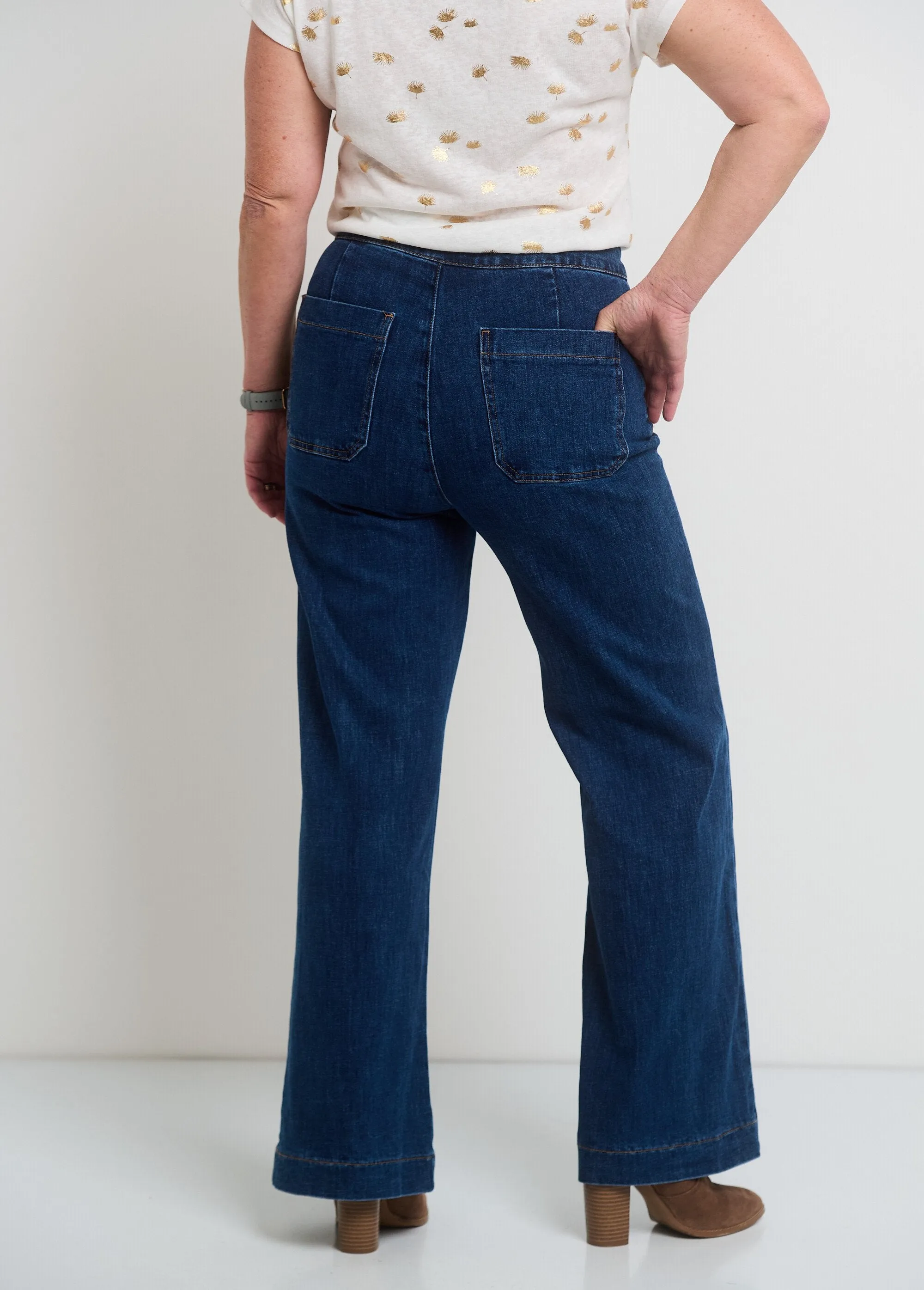 Flare denim bridge pants