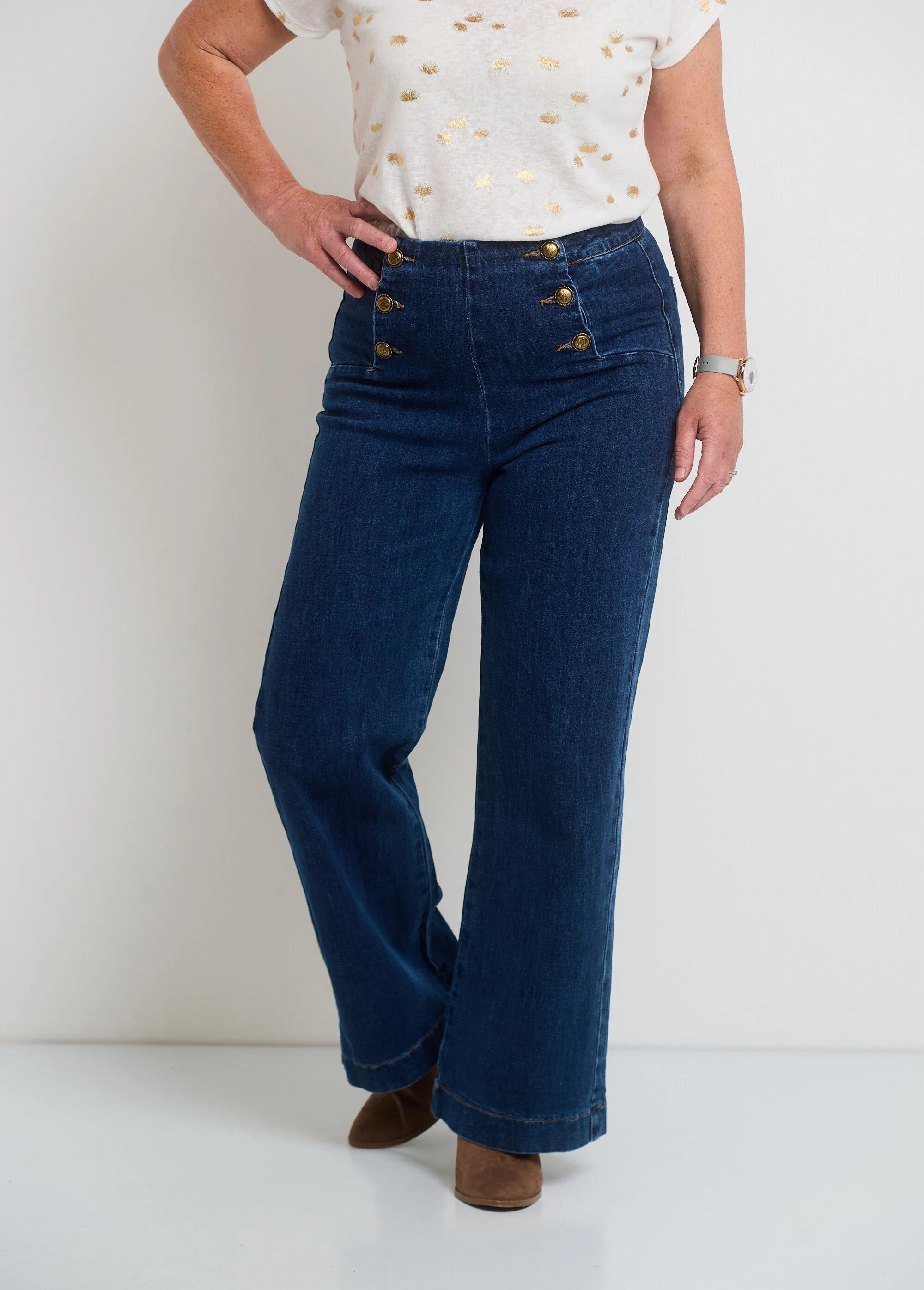 Flare denim bridge pants