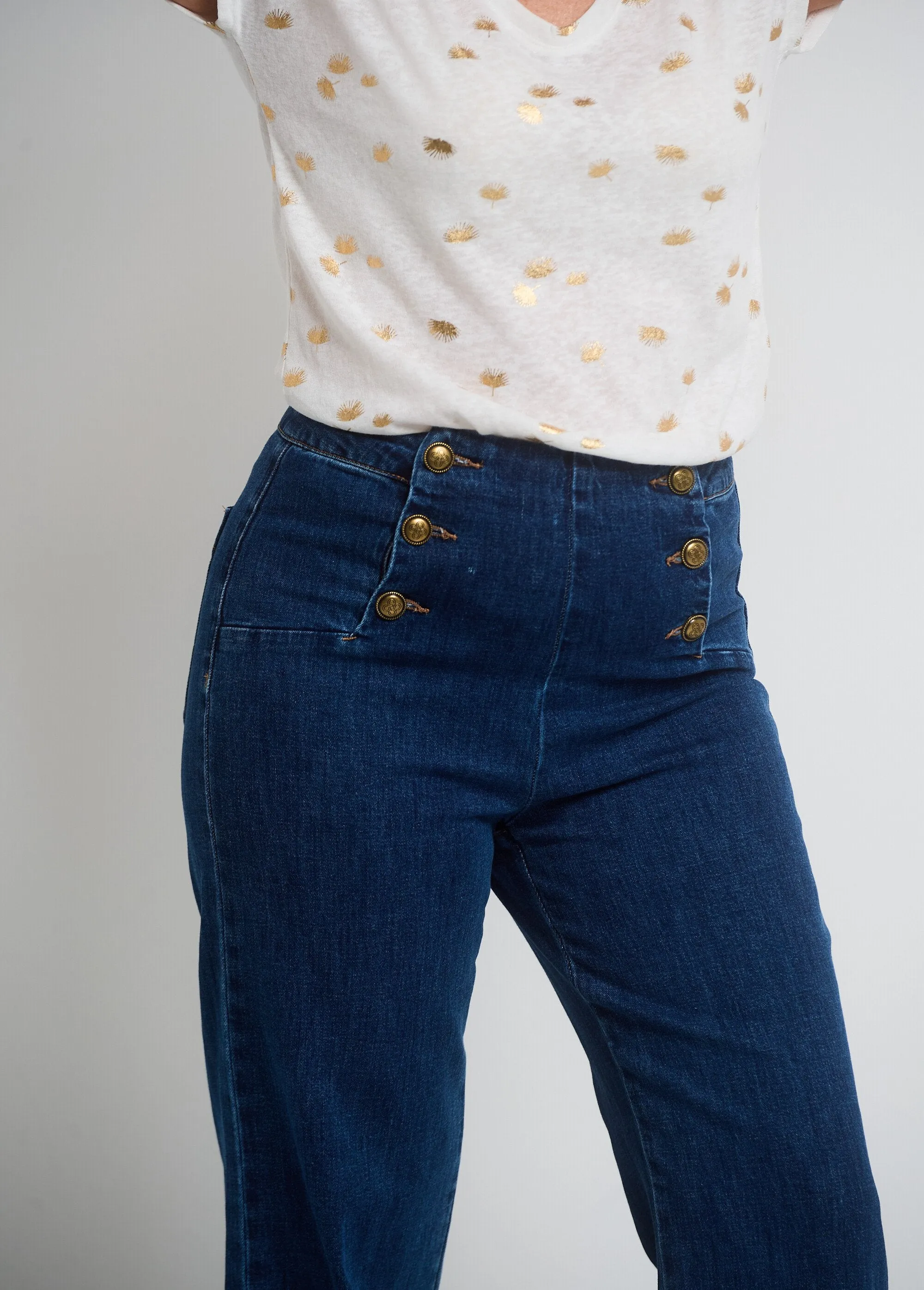 Flare denim bridge pants