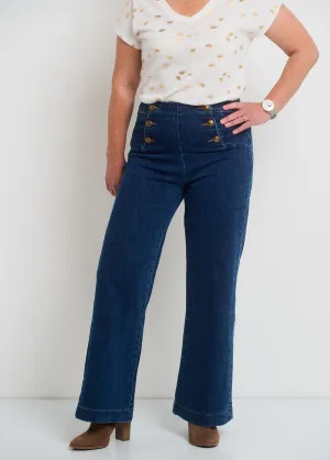 Flare denim bridge pants