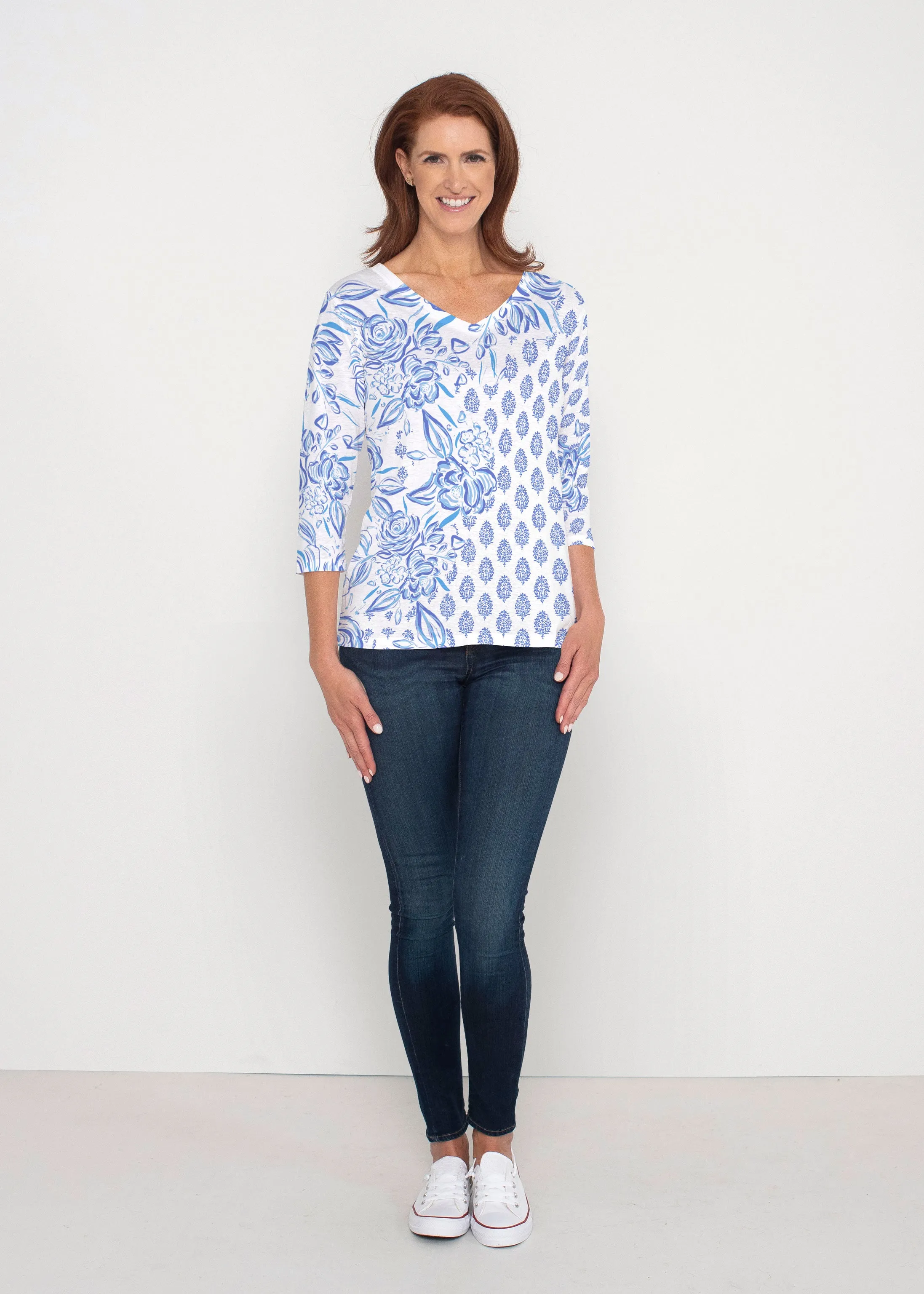 Flora (8041) ~ Signature 3/4 Sleeve V-Neck Top