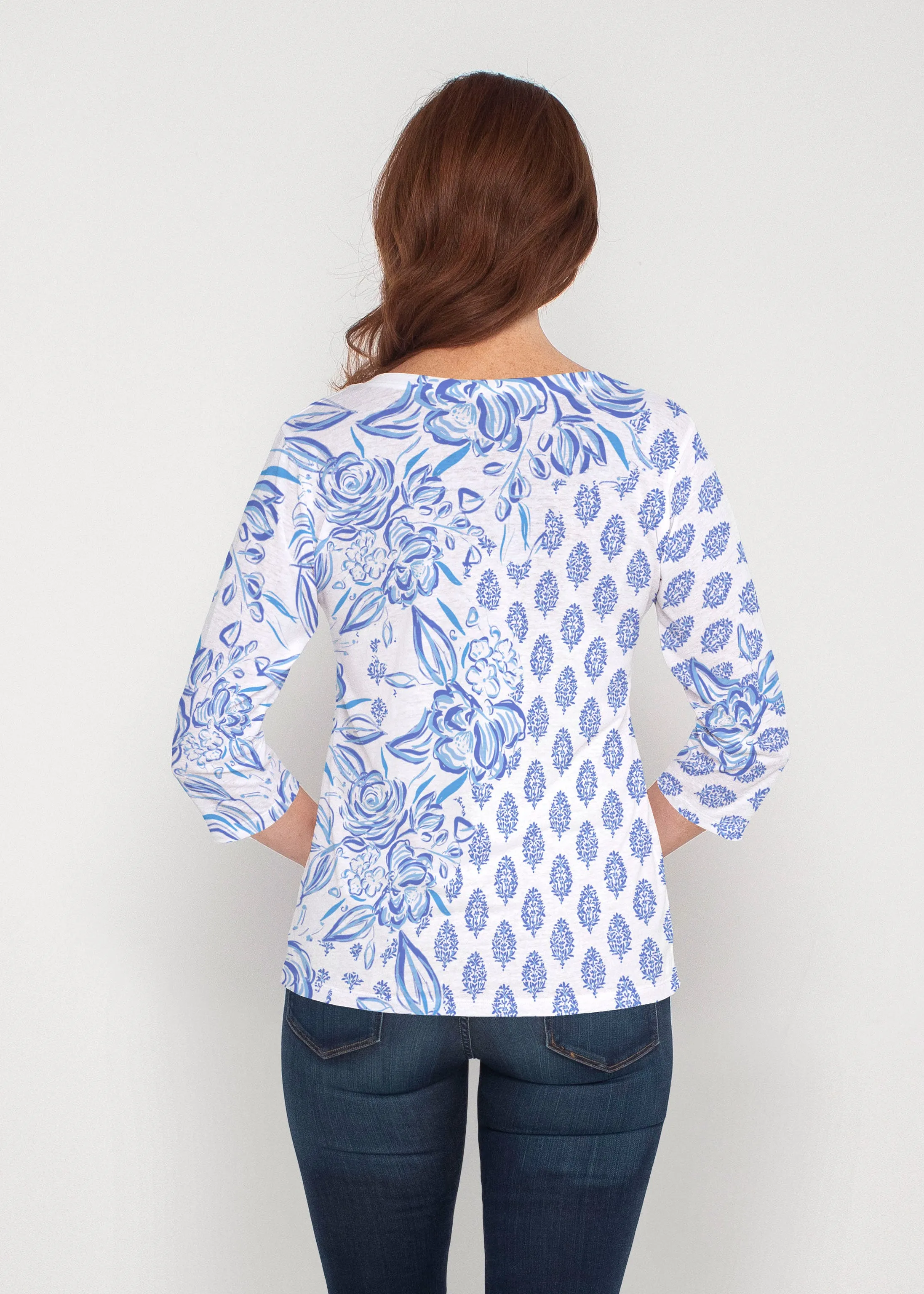 Flora (8041) ~ Signature 3/4 Sleeve V-Neck Top