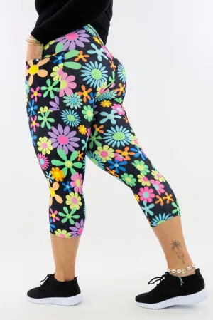 Flower Power - Casual - Capri Leggings - Pockets