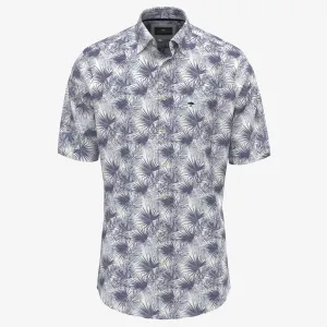 Fynch-Hatton Cotton Poplin Short Sleeve Patterned Shirt - Navy
