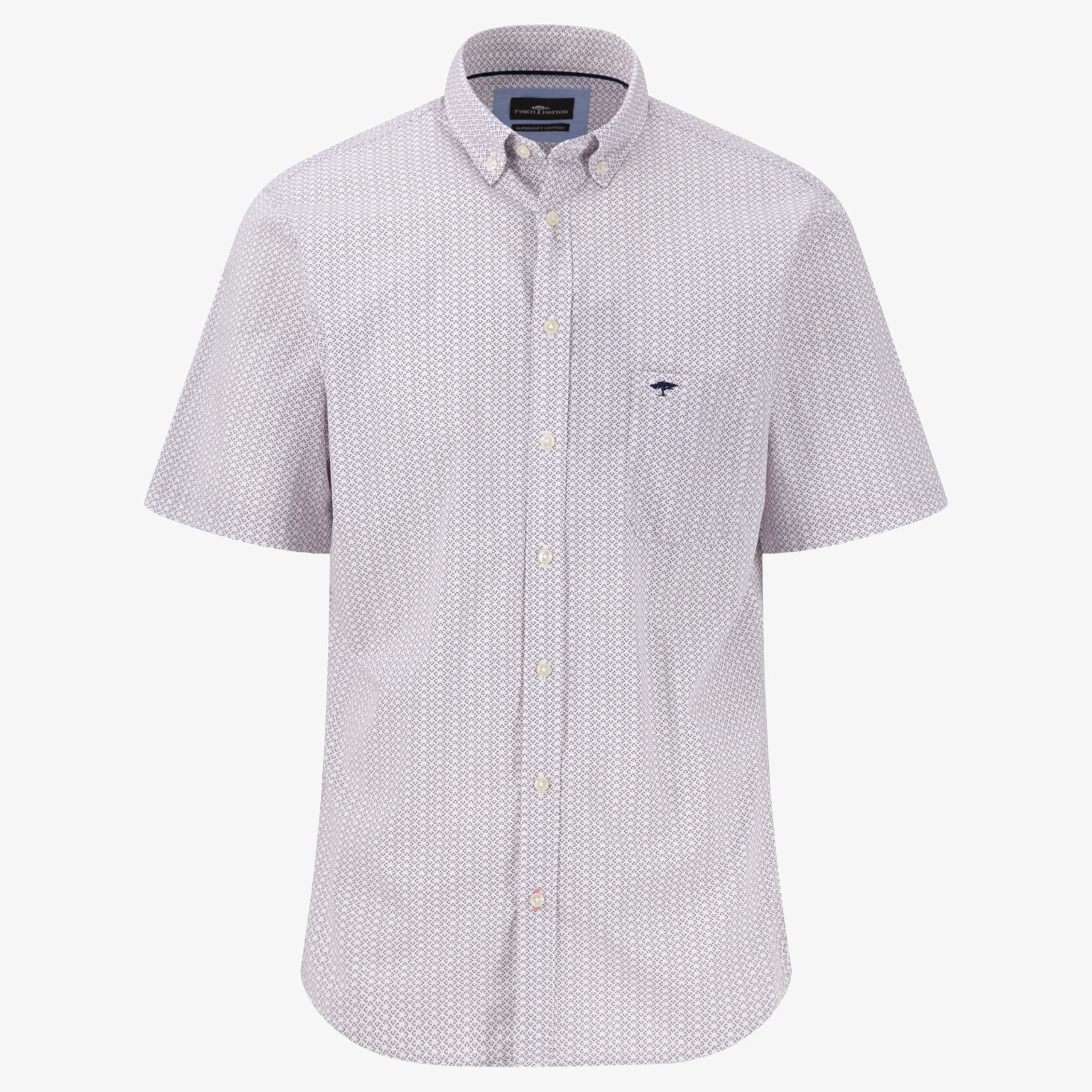 Fynch-Hatton Cotton Poplin Short Sleeve Patterned Shirt - Peony