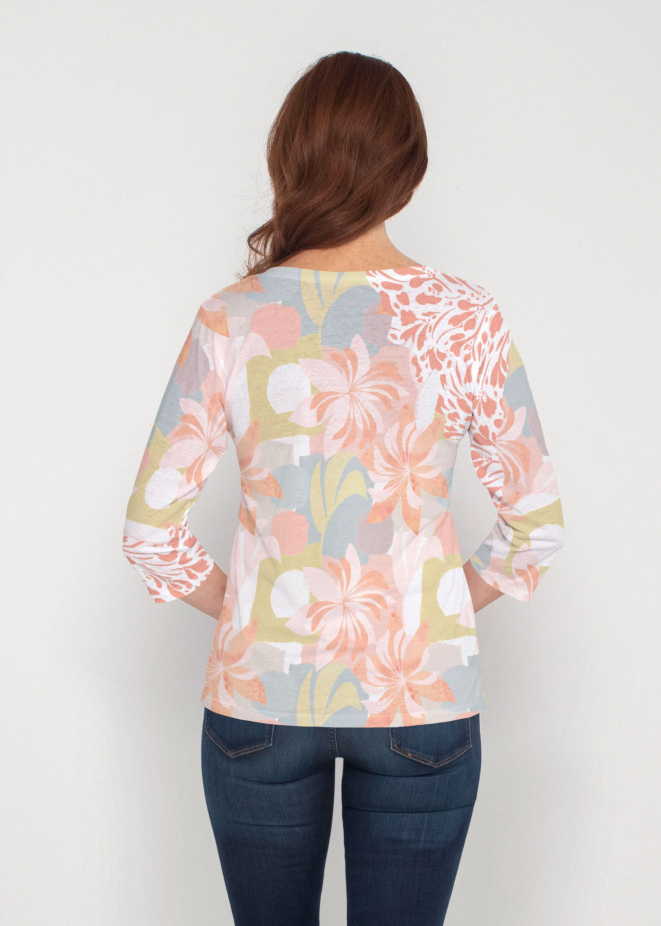 Garden Collage (8049) ~ Signature 3/4 Sleeve V-Neck Top