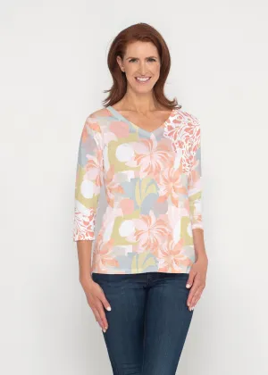 Garden Collage (8049) ~ Signature 3/4 Sleeve V-Neck Top