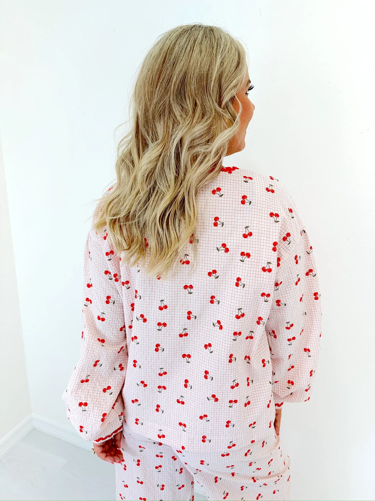 Georgie Gingham & Cherry Wide Leg Lounge Set - Pink
