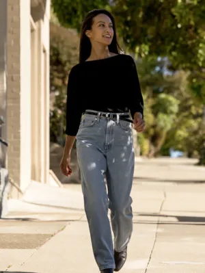 Gia Boat Neck Knit Top Black