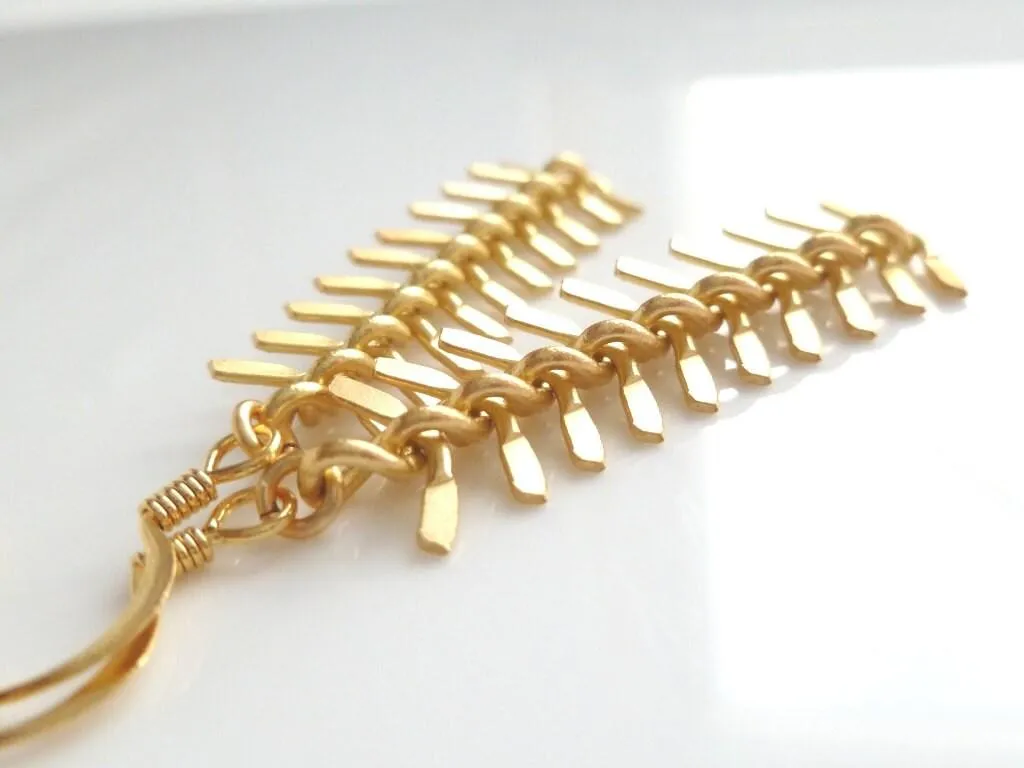 Gold Arrow Earrings, modern earring, chevron earring, fishbone earring, spine earring, vertebrae earring, feather earring, long gold dangle
