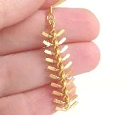 Gold Arrow Earrings, modern earring, chevron earring, fishbone earring, spine earring, vertebrae earring, feather earring, long gold dangle