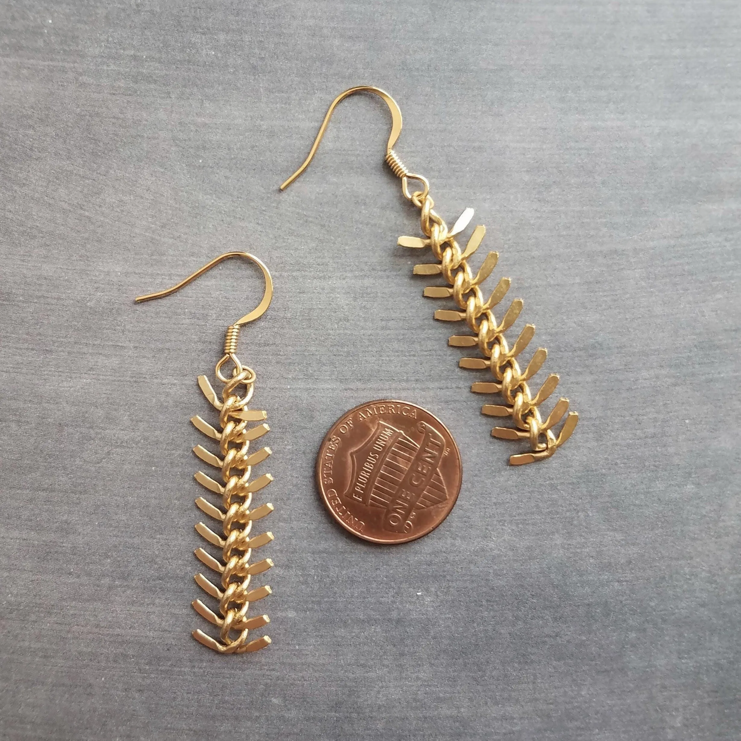 Gold Arrow Earrings, modern earring, chevron earring, fishbone earring, spine earring, vertebrae earring, feather earring, long gold dangle