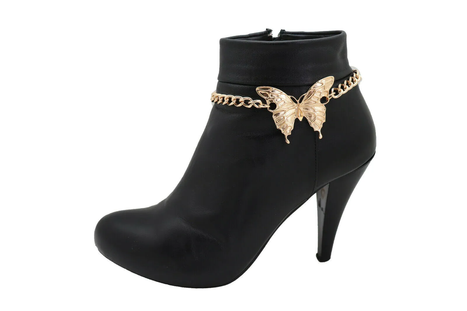 Gold Metal Chain Boot Bracelet Anklet Shoe Butterfly Charm