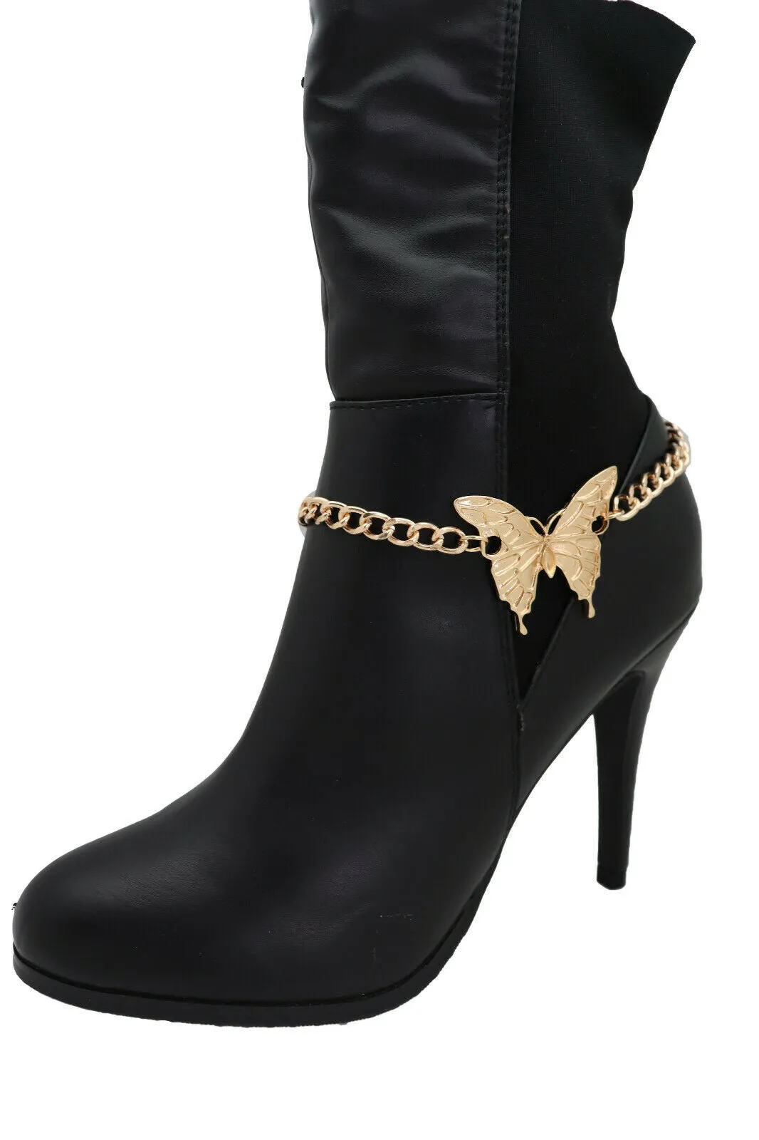 Gold Metal Chain Boot Bracelet Anklet Shoe Butterfly Charm