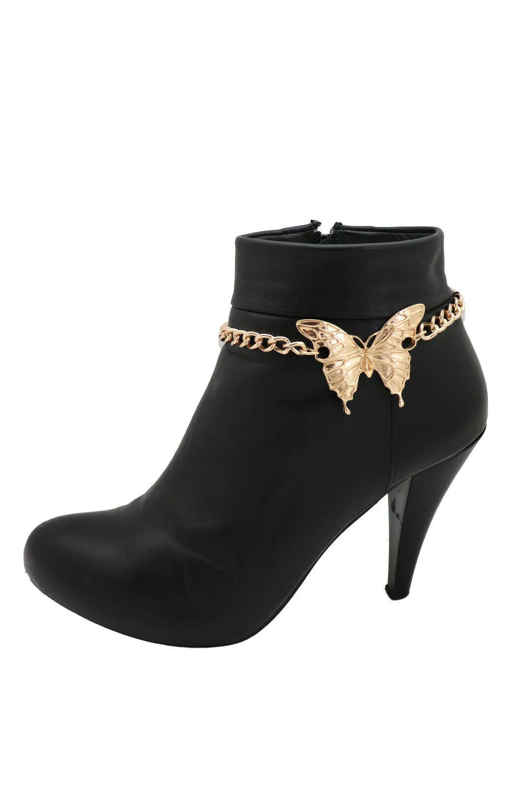 Gold Metal Chain Boot Bracelet Anklet Shoe Butterfly Charm