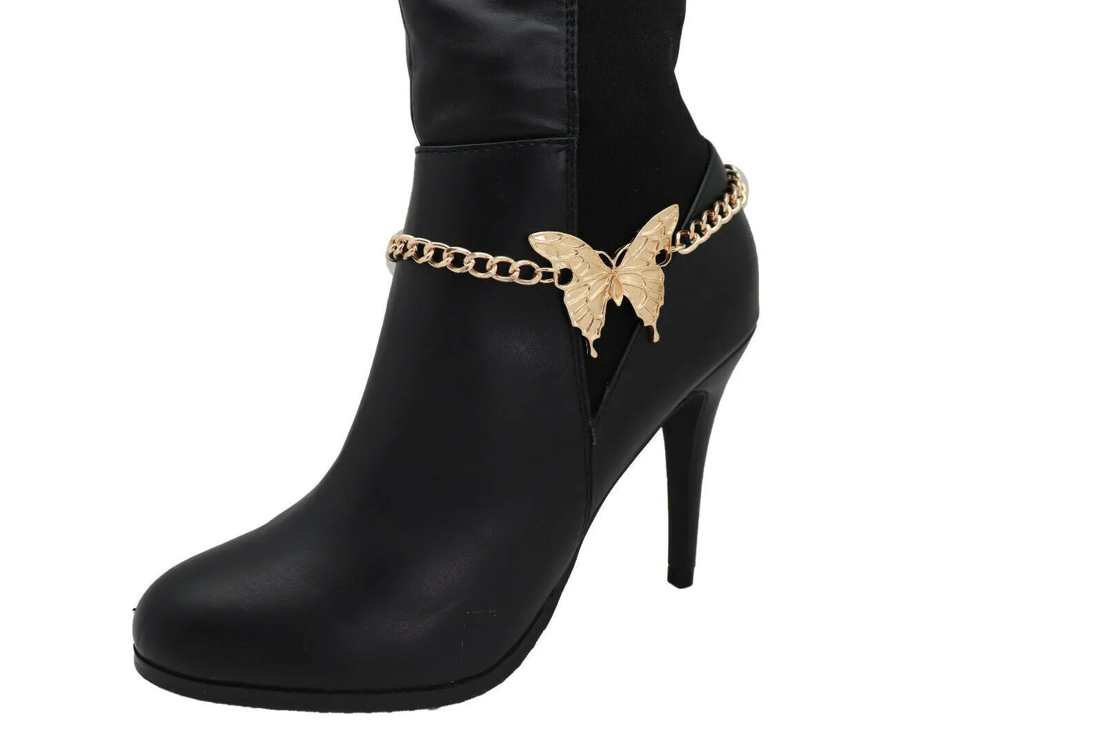 Gold Metal Chain Boot Bracelet Anklet Shoe Butterfly Charm