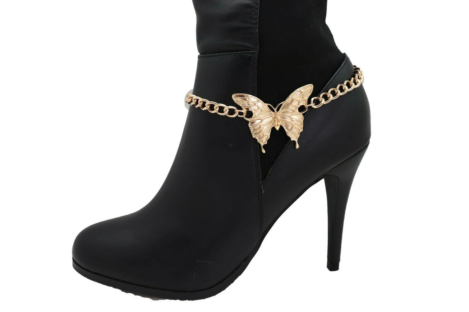 Gold Metal Chain Boot Bracelet Anklet Shoe Butterfly Charm