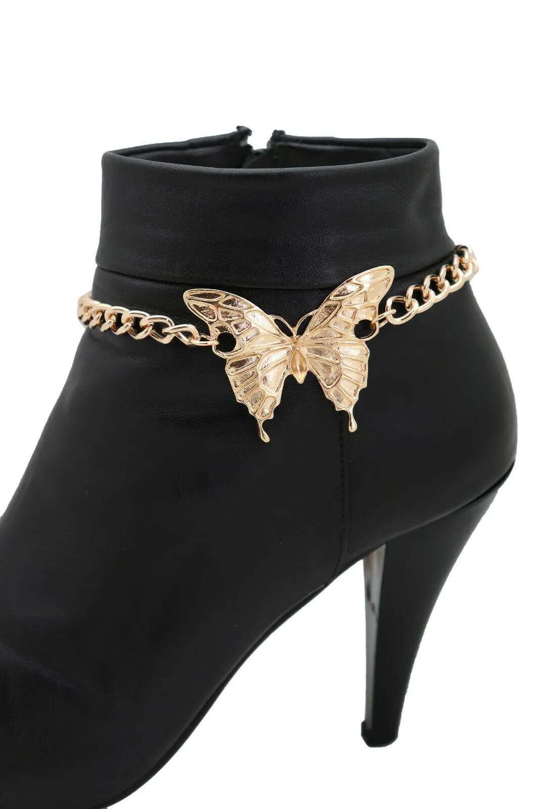 Gold Metal Chain Boot Bracelet Anklet Shoe Butterfly Charm