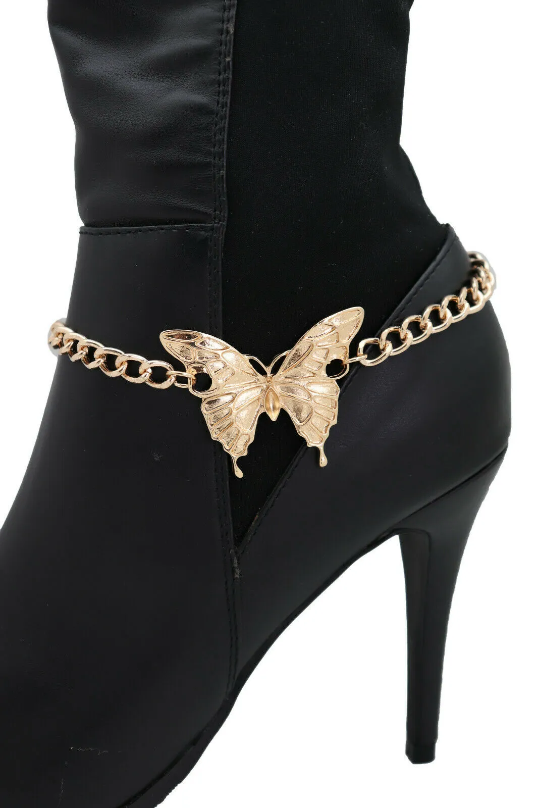 Gold Metal Chain Boot Bracelet Anklet Shoe Butterfly Charm