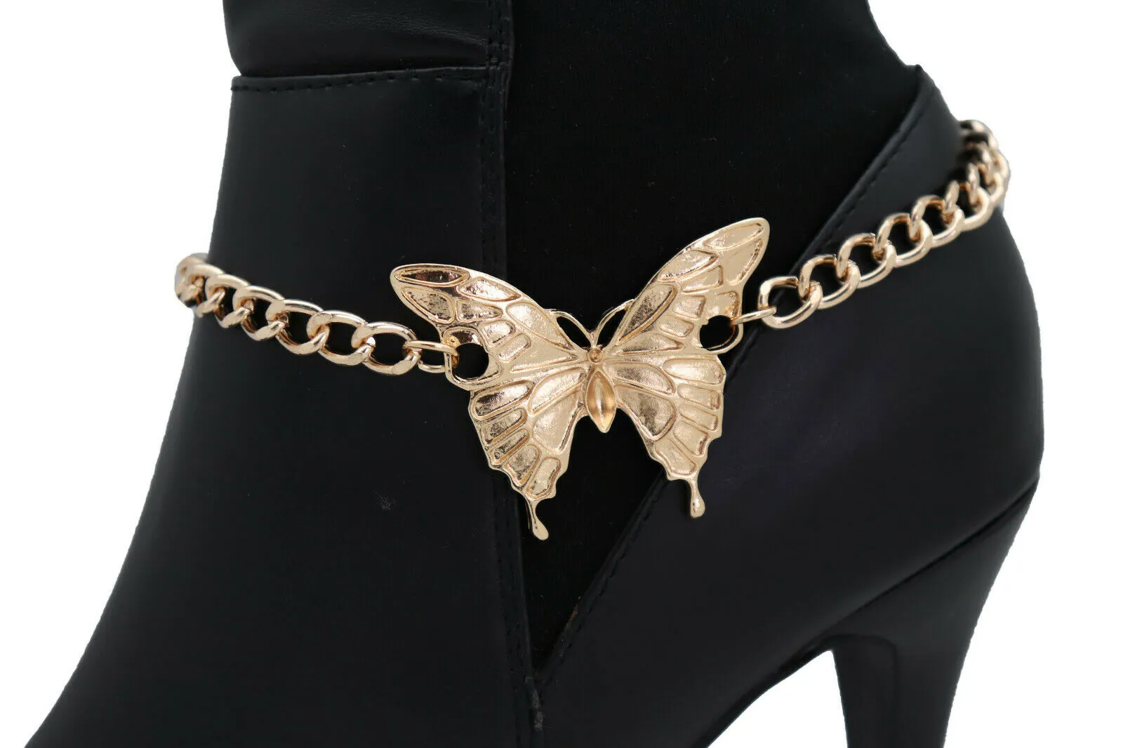 Gold Metal Chain Boot Bracelet Anklet Shoe Butterfly Charm