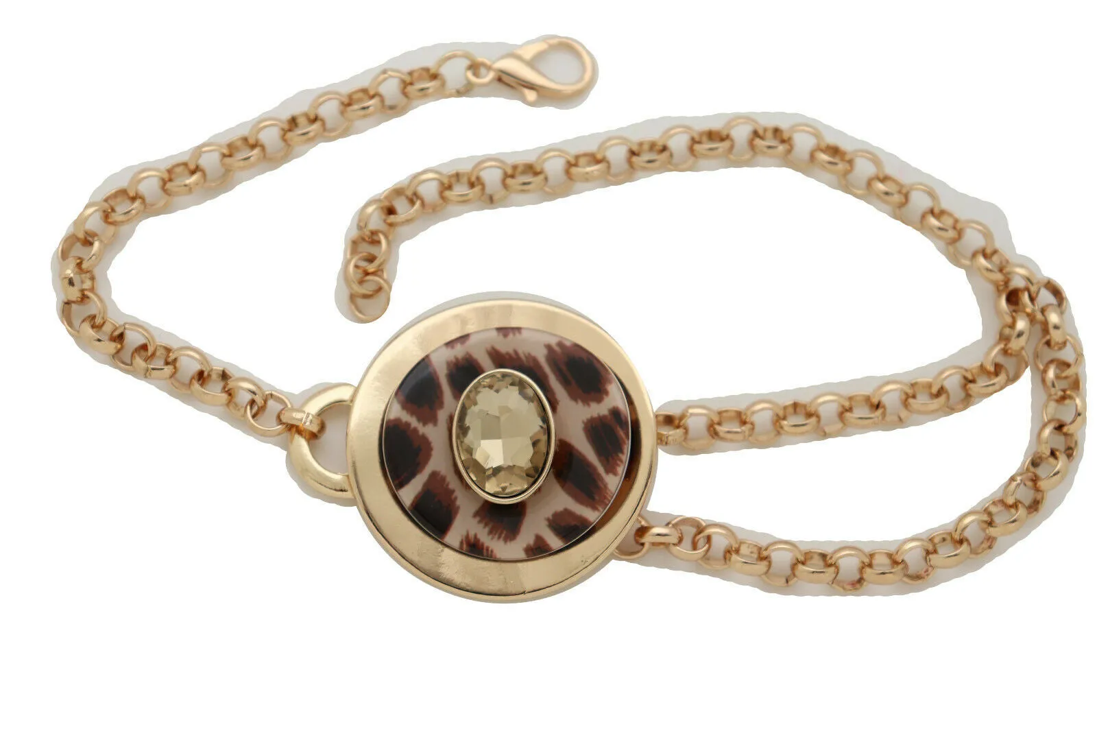 Gold Metal Chain Boot Bracelet Shoe Animal Print Charm Wrap Around