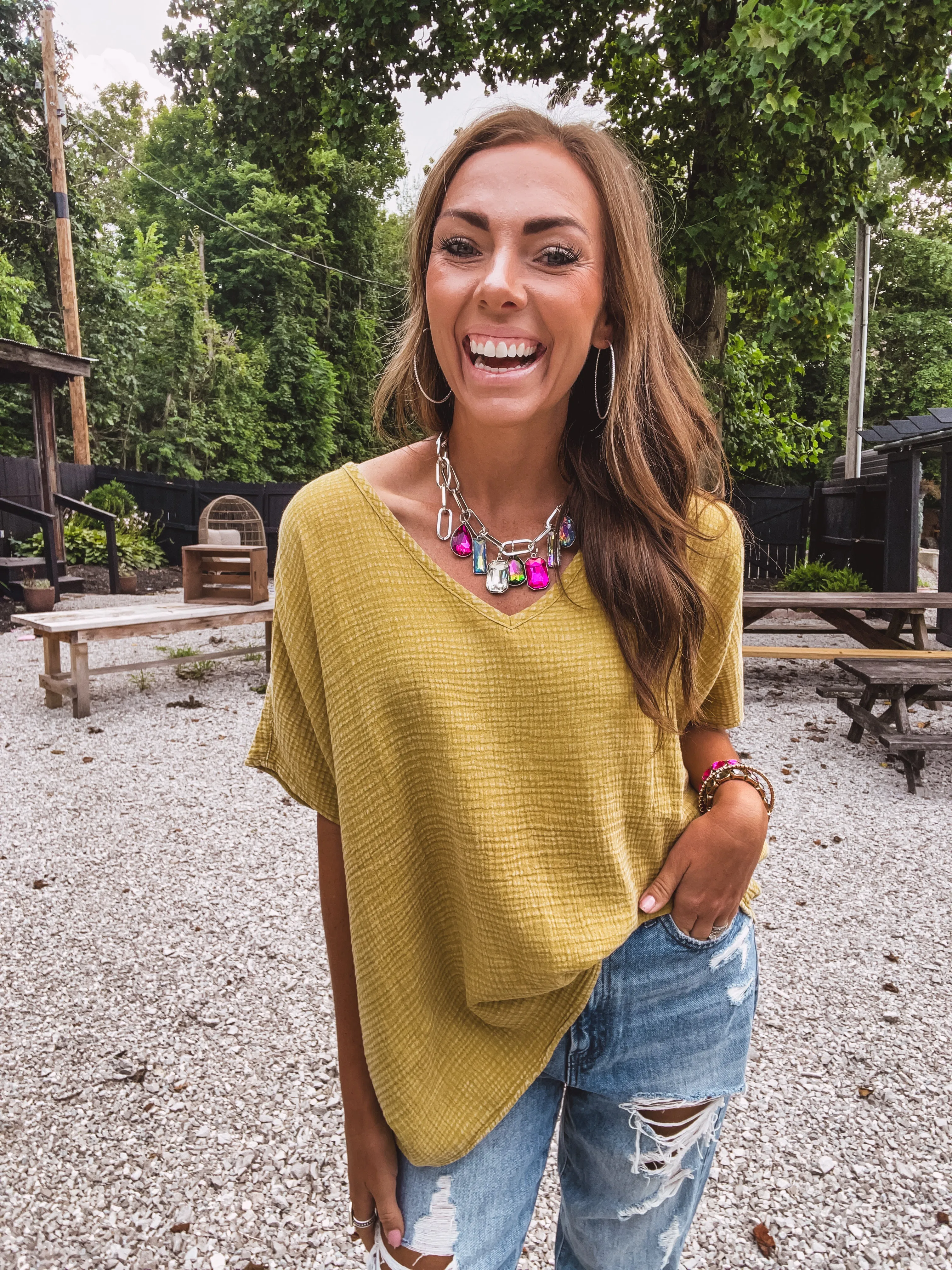 Golden Kiwi Mineral Wash Cotton Gauze Top