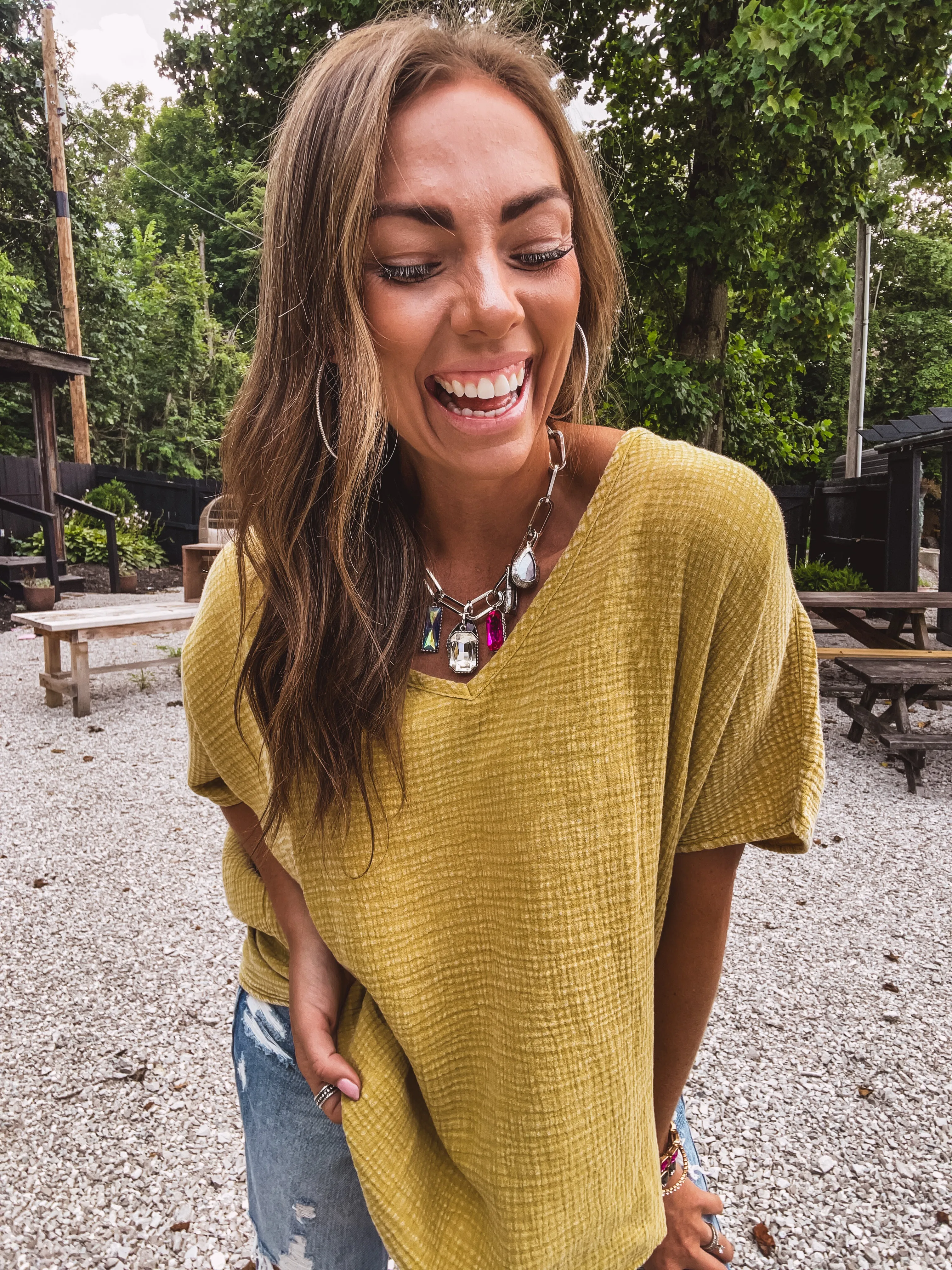 Golden Kiwi Mineral Wash Cotton Gauze Top