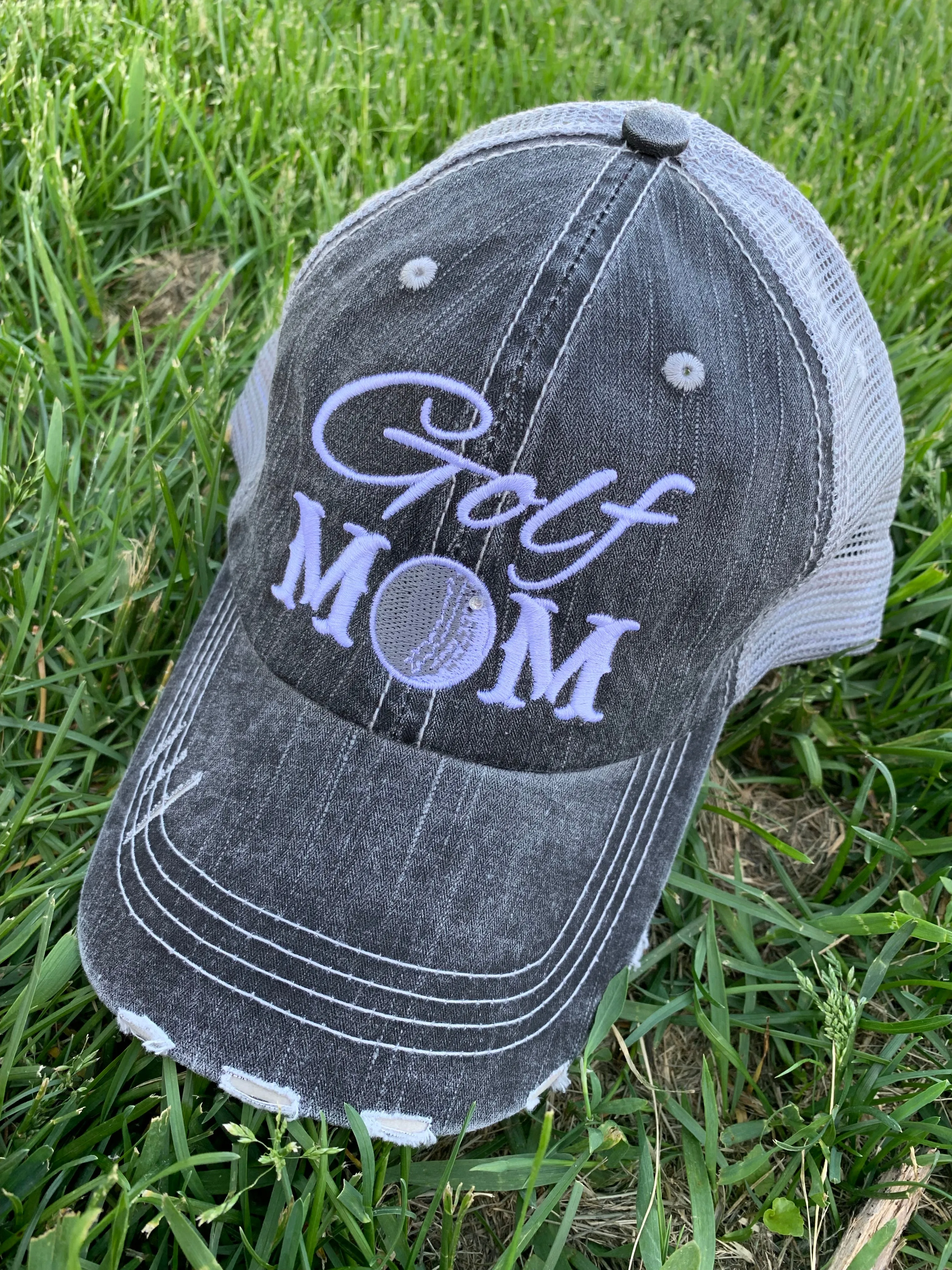 Golf hats Golf mom Golf hair dont care Embroidered personalized distressed trucker caps CUSTOMIZE name numbers BLING
