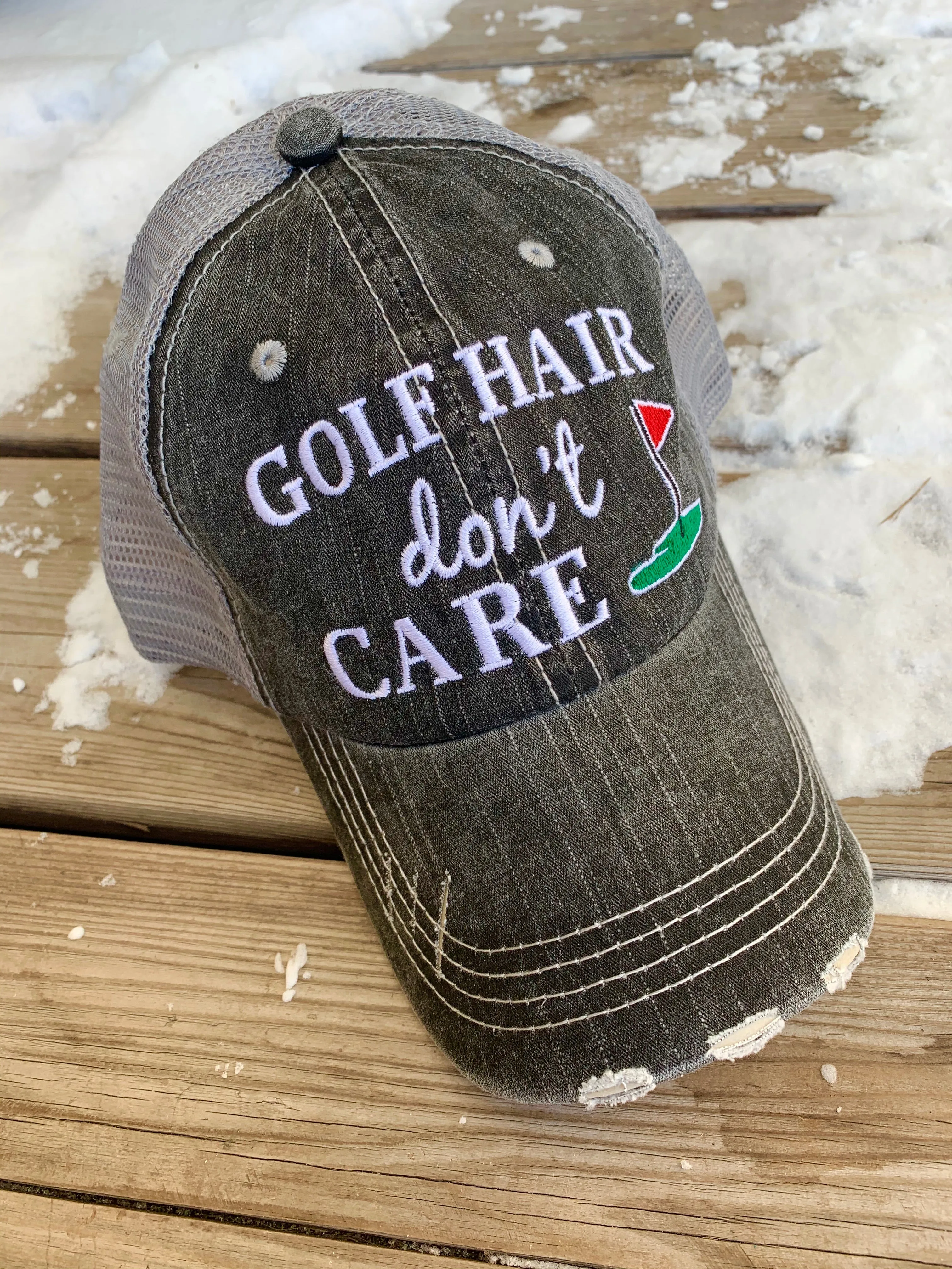 Golf hats Golf mom Golf hair dont care Embroidered personalized distressed trucker caps CUSTOMIZE name numbers BLING